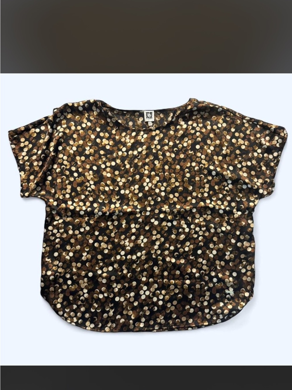 Anne Klein Black Top with Gold and Champagne Dots